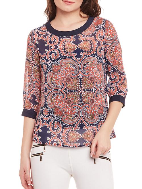 orange printed georgette top - 12444592 - Very Small Image - 1