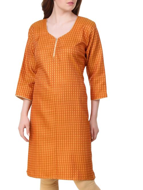 orange cotton straight kurta - 12446920 - Very Small Image - 1