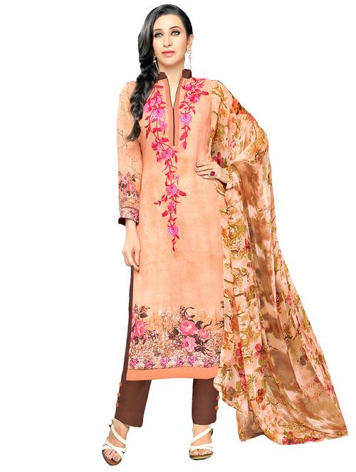orange georgette straight dress material - 12448159 - Very Small Image - 1