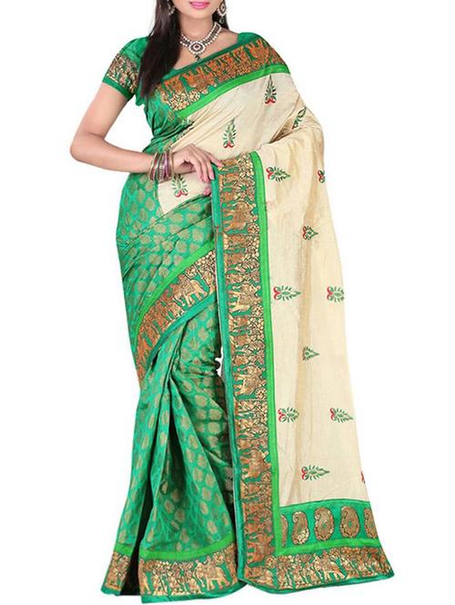 green cotton saree with blouse - 12448227 - Very Small Image - 1