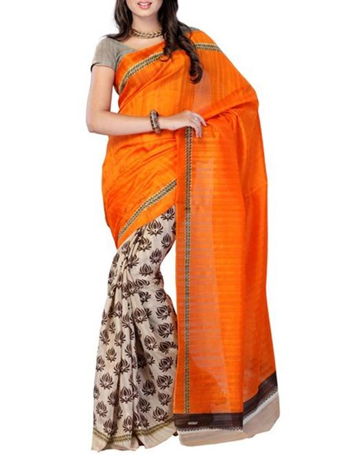 orange cotton half and half saree with blouse - 12448237 - Very Small Image - 1