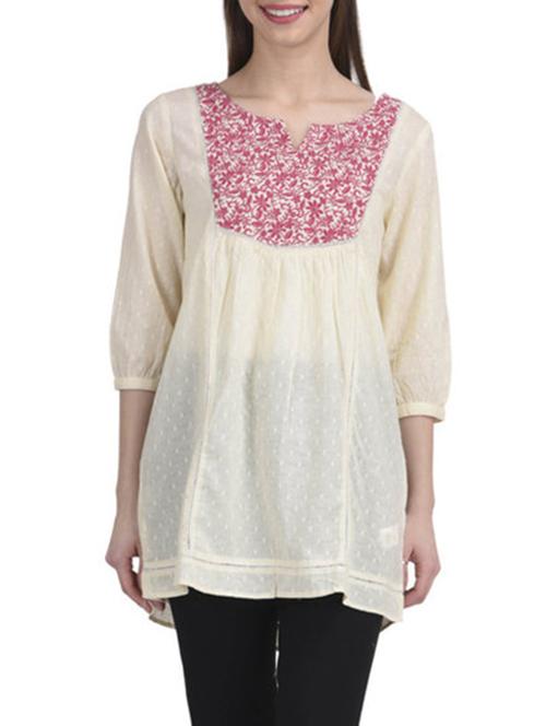cream cotton kurti - 12448994 - Very Small Image - 1