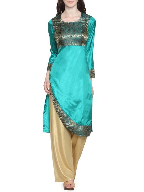 teal kurta and gold salwar set - 12449628 - Very Small Image - 1