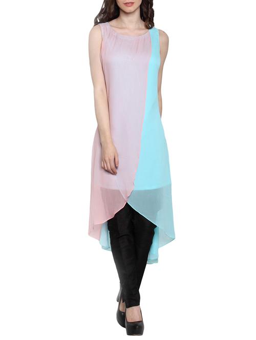 sky blue layered georgette kurta - 12449637 - Very Small Image - 1