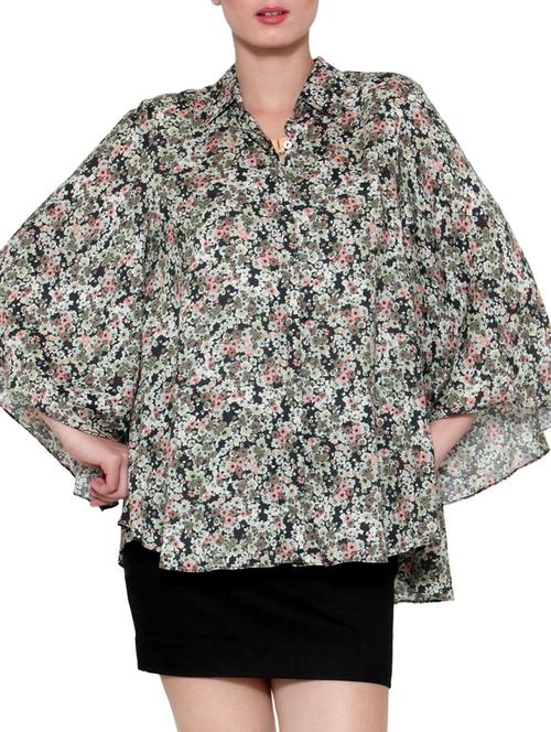 concealed placket floral top - 12449665 - Very Small Image - 1