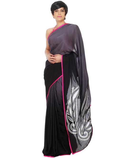 grey and black cutwork motif saree - 12449723 - Very Small Image - 1