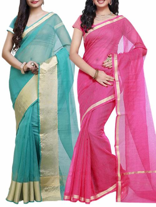 turquoise silk combos saree with blouse - 12454427 - Very Small Image - 1
