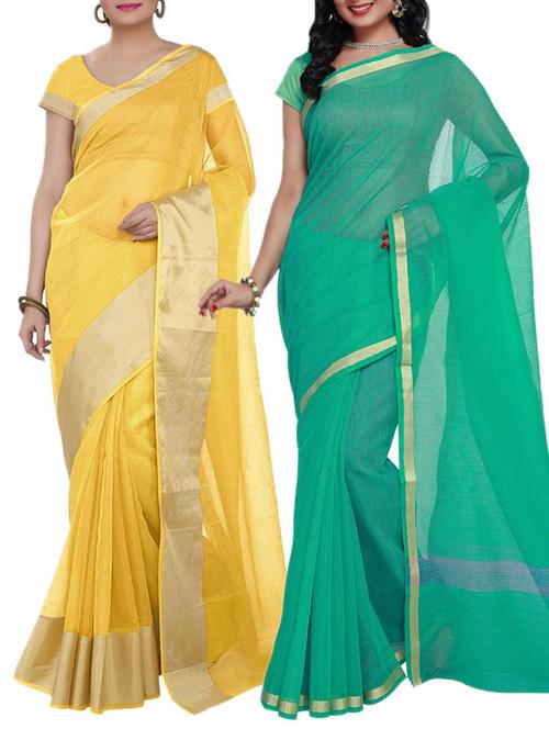yellow silk combos saree with blouse - 12454429 - Very Small Image - 1