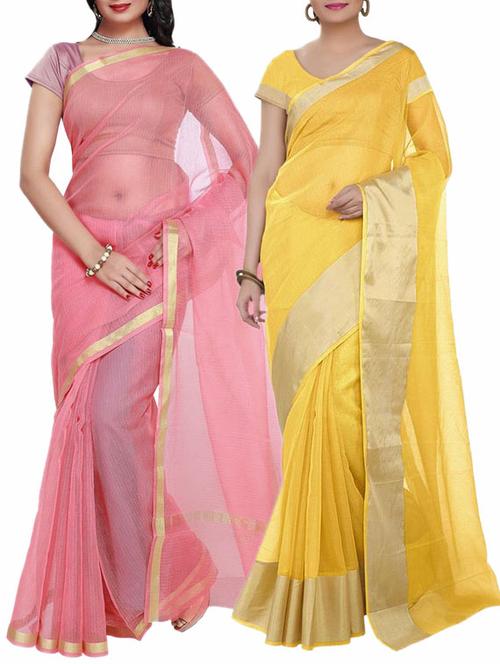 yellow silk combos saree with blouse - 12454431 - Very Small Image - 1