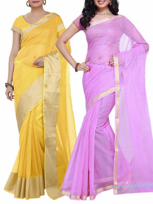yellow silk combos saree with blouse - 12454432 - Very Small Image - 1