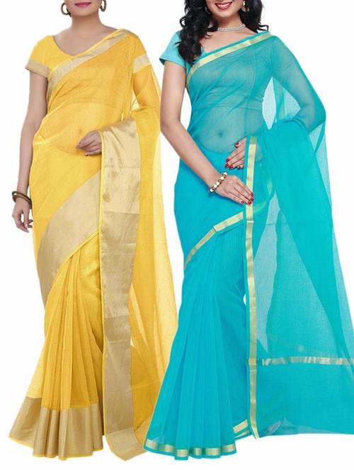 yellow silk combos saree with blouse - 12454434 - Very Small Image - 1