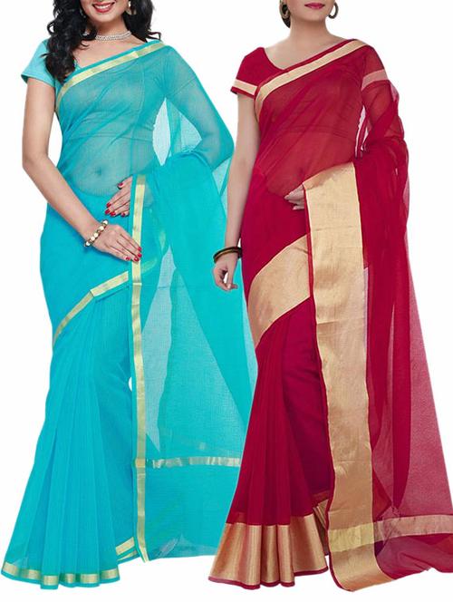 red silk combos saree with blouse - 12454440 - Very Small Image - 1