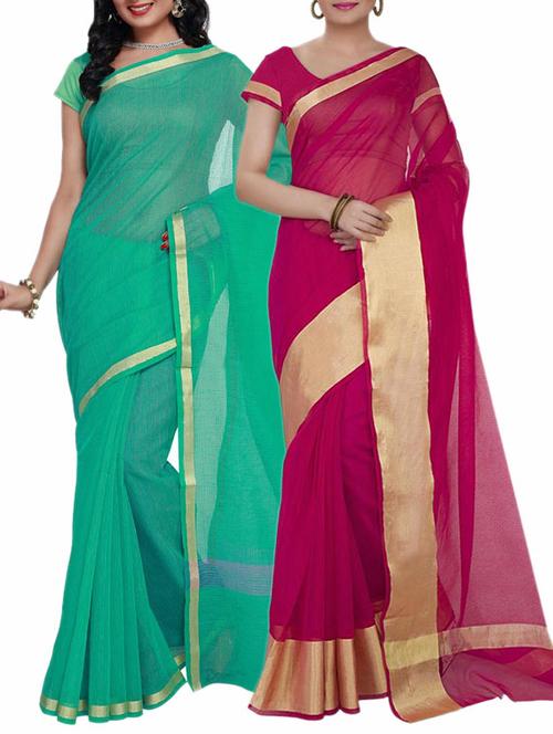 green silk combos saree with blouse - 12454447 - Very Small Image - 1