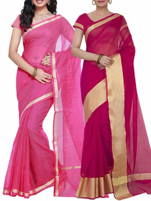 magenta silk combos saree with blouse - 12454450 - Very Small Image - 1