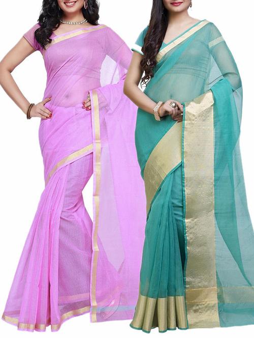 turquoise silk combos saree with blouse - 12454452 - Very Small Image - 1
