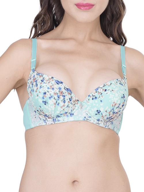 sea green floral printed cotton regular bra - 12455892 - Very Small Image - 1