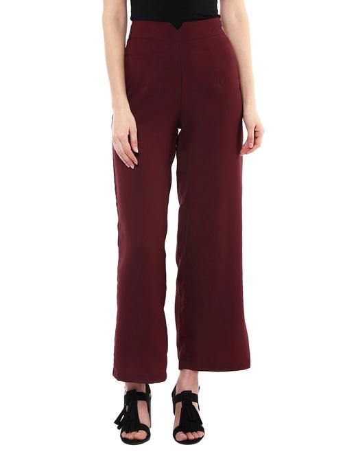 maroon poly georgette flat front trouser - 12456085 - Very Small Image - 1