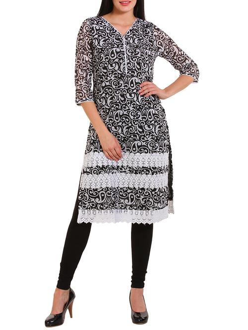 black printed straight kurta - 12457503 - Very Small Image - 1