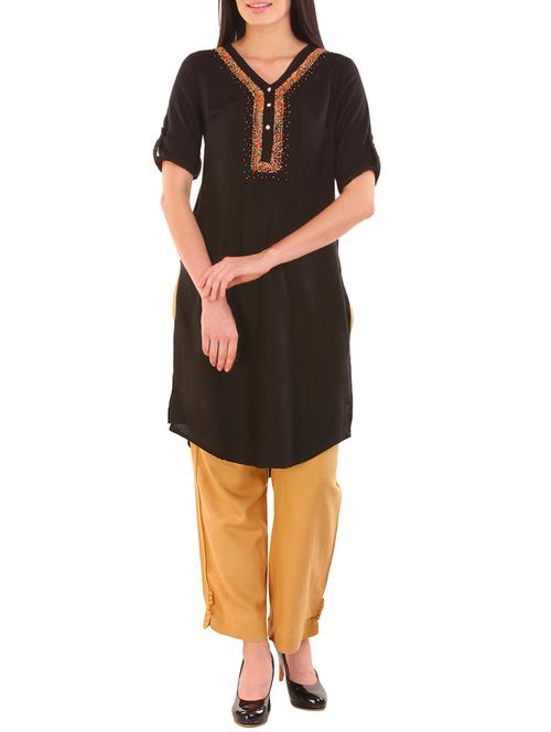 solid straight kurta - 12457512 - Very Small Image - 1