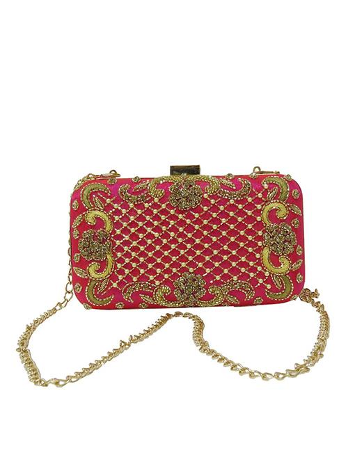 pink silk embellished box clutch - 12458887 - Very Small Image - 1