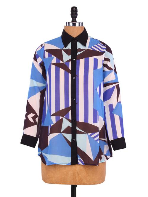 blue polyester printed tunic - 1246053 - Very Small Image - 1