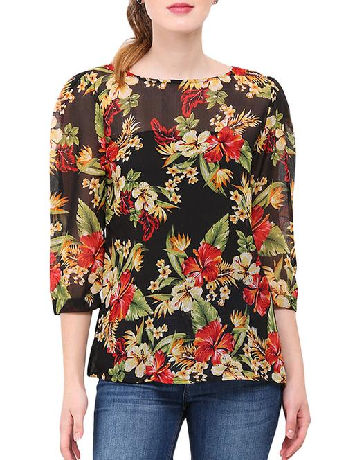 black floral printed georgette top - 12462175 - Very Small Image - 1