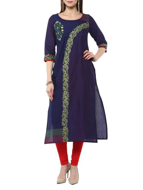 blue cotton straight kurta - 12462631 - Very Small Image - 1