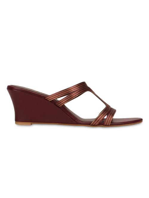 maroon and gold leatherette wedges - 1246341 - Very Small Image - 1