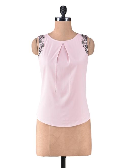 Pink Polycrepe Sequined Top - 1246522 - Very Small Image - 1