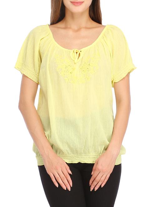 yellow embroidered cotton regular top - 12469599 - Very Small Image - 1