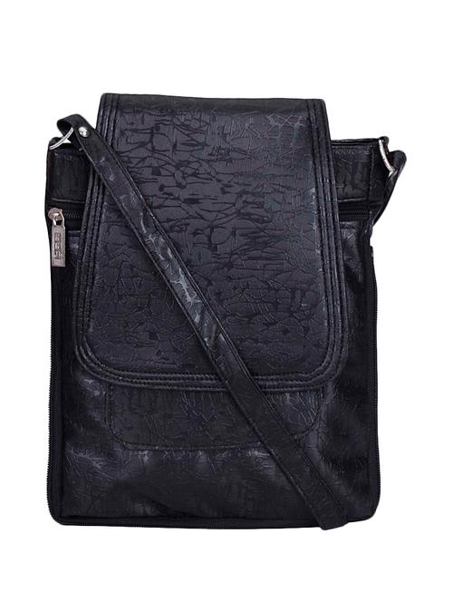 black textured synthetic leather sling bag - 12470793 - Very Small Image - 1