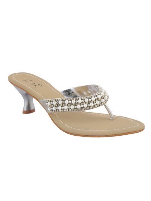 silver leatherette slip on sandals - 12471826 - Very Small Image - 1