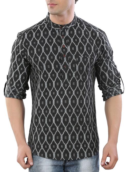 black cotton printed kurta - 12472105 - Very Small Image - 1