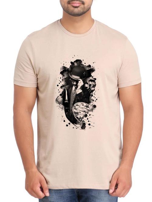 beige printed cotton t-shirt - 12473086 - Very Small Image - 1