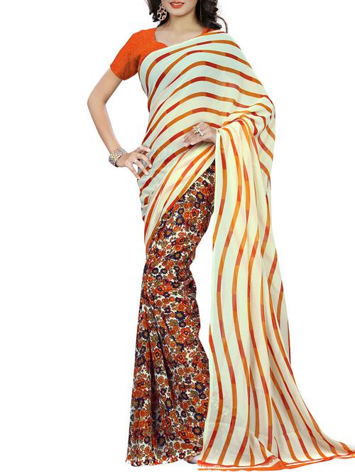 cream georgette half and half saree with blouse - 12474055 - Very Small Image - 1