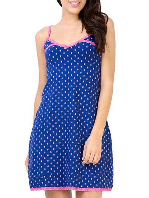 blue polka ddots printed nylon nighty - 12475519 - Very Small Image - 1