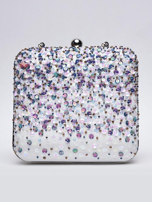 white sequined silk box clutch - 1247597 - Very Small Image - 1