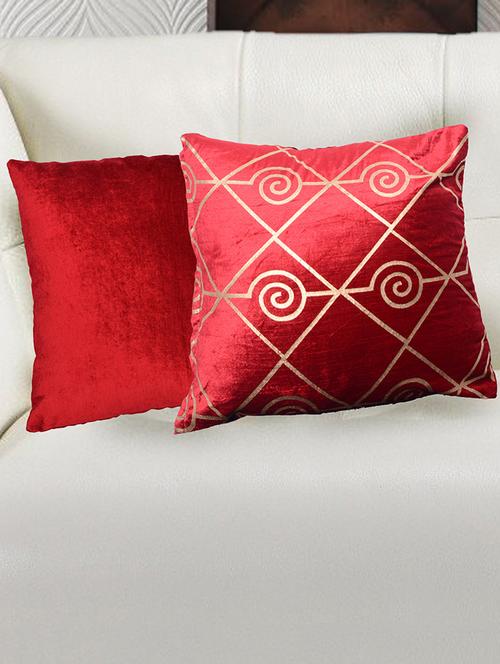 avira home velvet printed & plain cushion cover set - 2 pcs-red - 12476920 - Very Small Image - 1