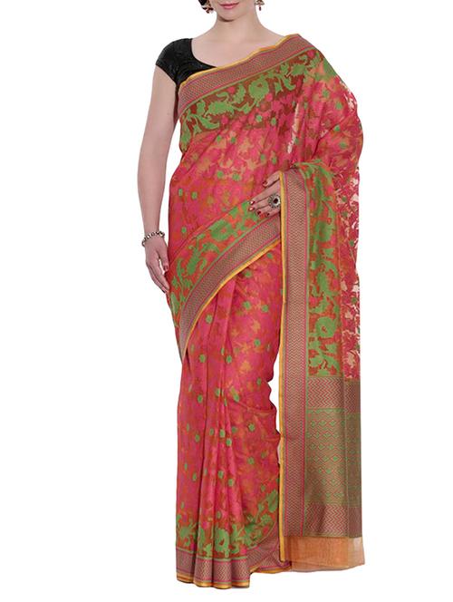 orange color banarasi handwoven net saree with blouse - 12476987 - Very Small Image - 1