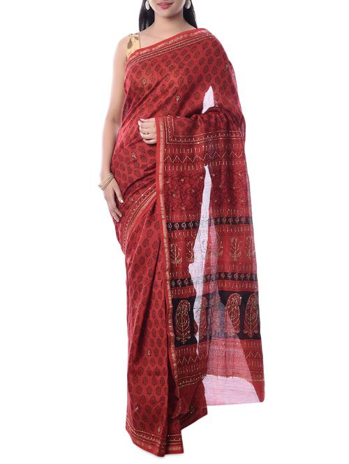 maroon chanderi silk printed saree with blouse - 12477743 - Very Small Image - 1