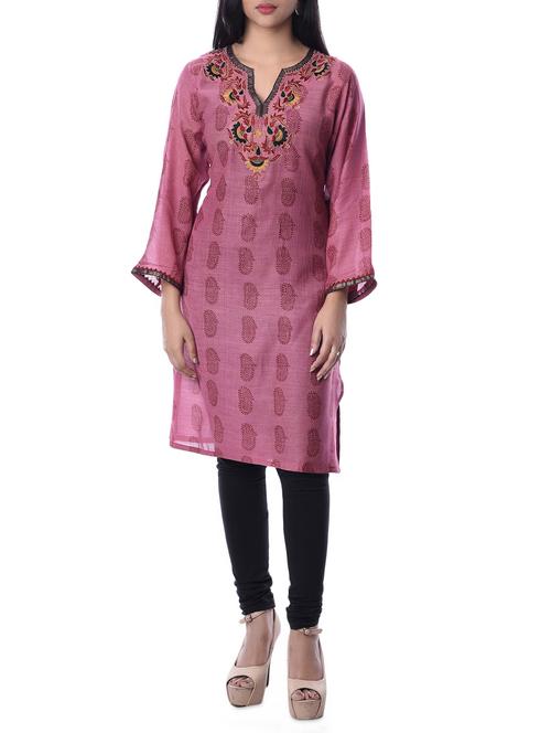 pink maheshwari silk straight kurta - 12477783 - Very Small Image - 1