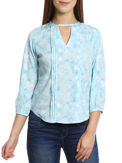 light blue printed rayon regular top - 12478831 - Very Small Image - 1
