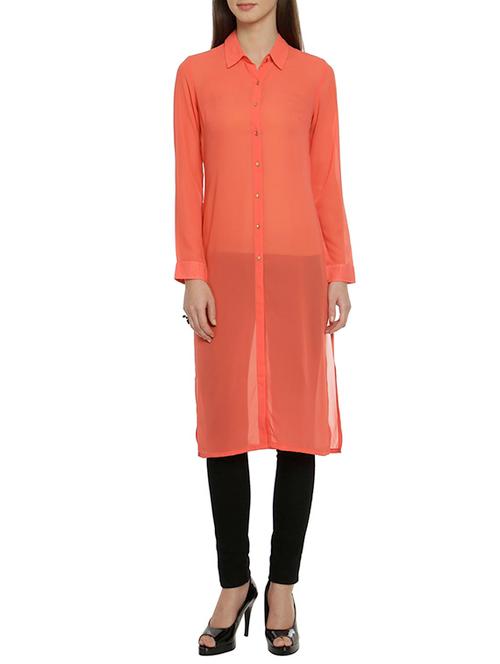 orange solid shirt tunic - 12478844 - Very Small Image - 1