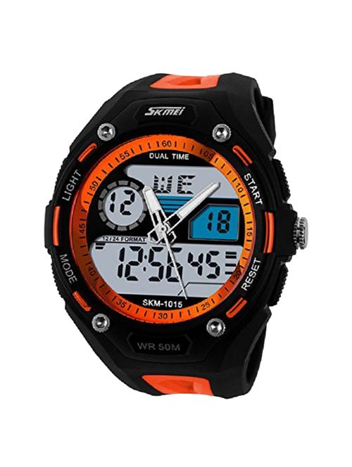 skmei men's orange dial black, orange strap analogue-digital wrist watch_1015_orange - 12480202 - Very Small Image - 1