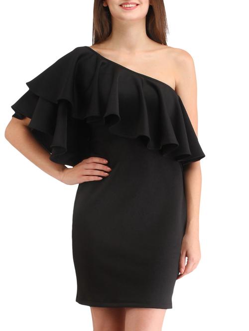 black hosery single shoulder dress - 12482637 - Very Small Image - 1