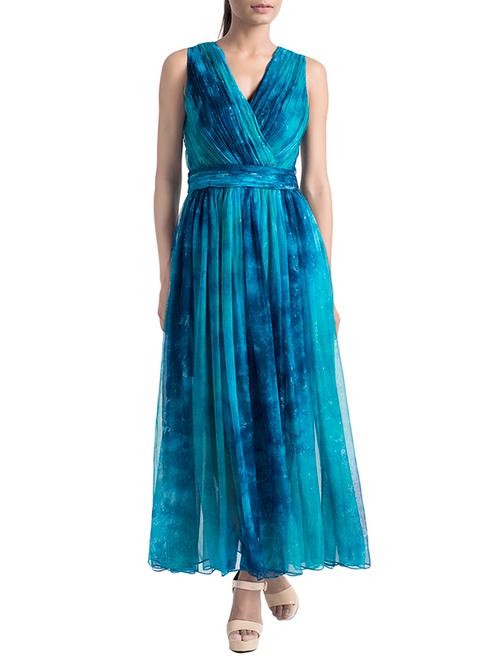 blue printed chiffon maxi dress - 12483740 - Very Small Image - 1