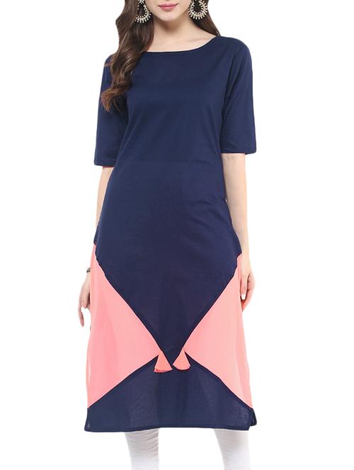blue crepe straight kurta - 12484484 - Very Small Image - 1