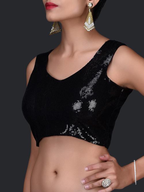 Sequin Embellished Black Stitched Blouse - 1248484 - Very Small Image - 1