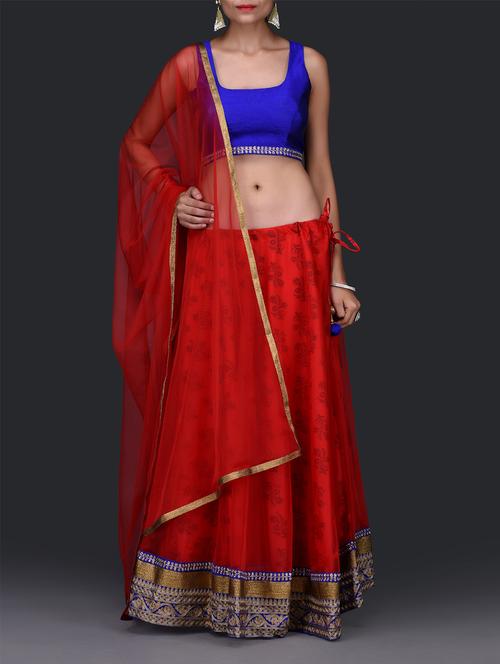 Red Jacquard Net Lehenga Set - 1248506 - Very Small Image - 1