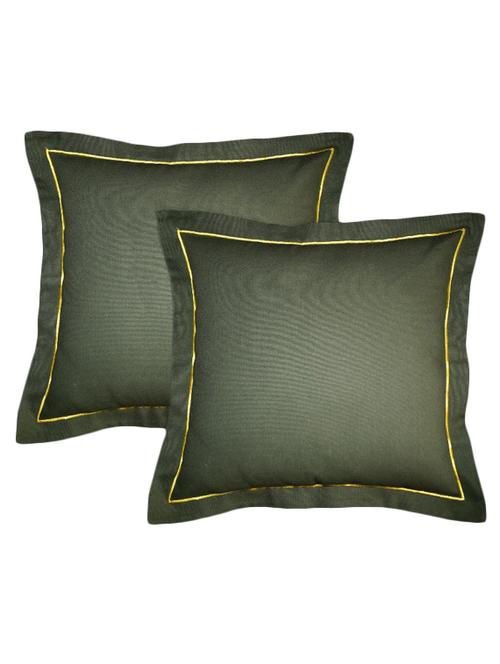 lushomes cotton half panama vineyard green cushion covers with lemon chrome satin stitch (pack of 2) - 12486046 - Very Small Image - 1